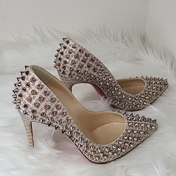 Christian Louboutin Spiked Heels in Silver and Cream - Picture 5 of 16
